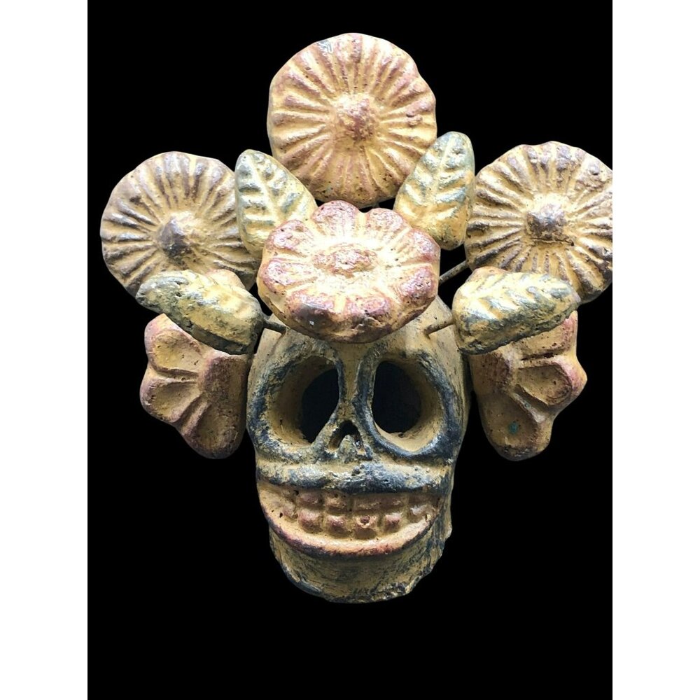 Mexican Clay Katrina Skull Incense Burner Dia De Los Muertos Decor 5x6 Inches